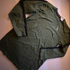 *NWT Nautical Olive Green Long Sleeve Shirt with Navy Trim - Boys Size XL 18/20